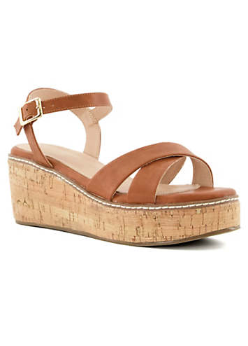 Kylie Tan Cross Strap Flatform Sandals by Head Over Heels by Dune