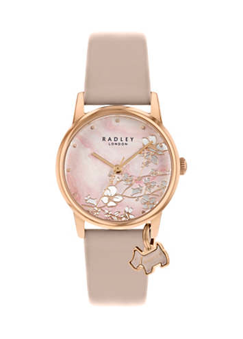 Ladies Botanical Floral Watch with Light Pink Leather Strap and