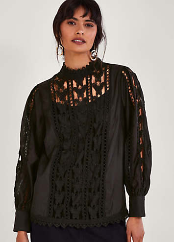 Black Lace High Neck Top by Sosandar