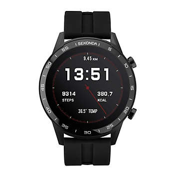 Mens Active 45 mm Smart Watch Black Rubber Strap by Sekonda Look Again