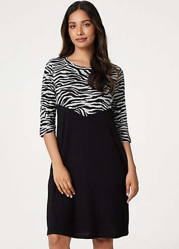 Multi Black Zebra Colour Block Mini Dress by Izabel London | Look Again