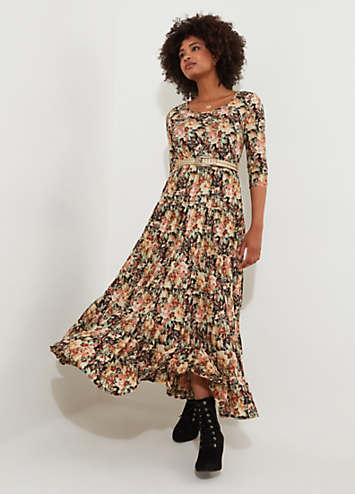 Muted Floral Relaxed Fit Crinkle Maxi Dress by Joe Browns