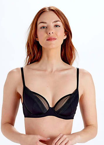 Pretty Polly Women's Amy Plunge Bra - Soft Microfiber With Floral Lace Detail