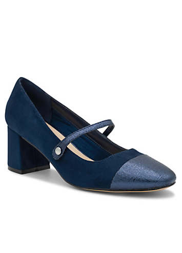 Navy Microsuede Mid Block Heel Mary Jane Shoes by Paradox London Look Again