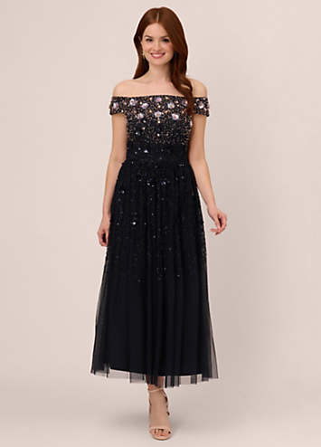 Off Shoulder Beaded Dress by Adrianna Papell Look Again