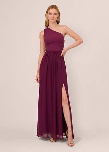 One Shoulder Chiffon Gown by Adrianna Papell Look Again