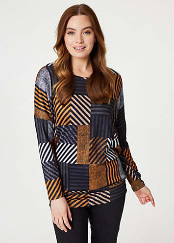 Patchwork Print Relaxed Fit Top by Izabel London
