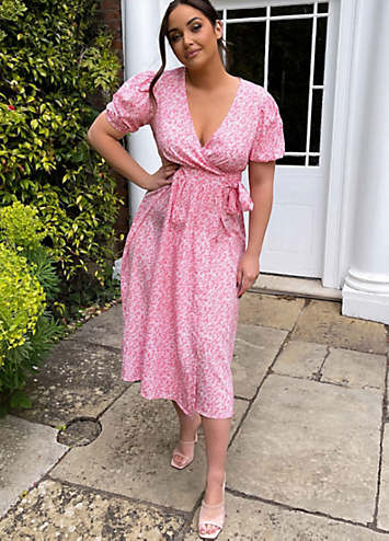 Pink Ditsy Floral Wrap Midi Dress by ...