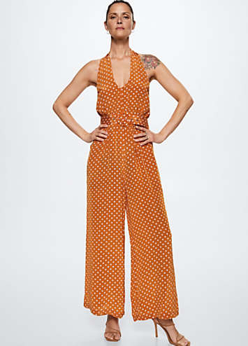 mango green polka dot jumpsuit