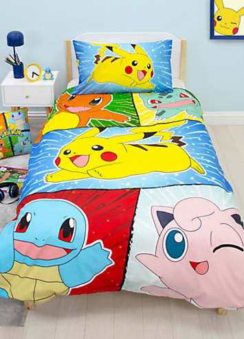 Retro Reversible Cotton Mix Duvet Cover Set Single by Pokemon