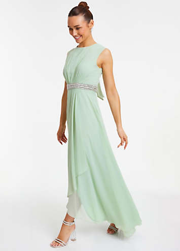 Sage Chiffon Maxi Dress with Embellished Belt by Quiz Look Again