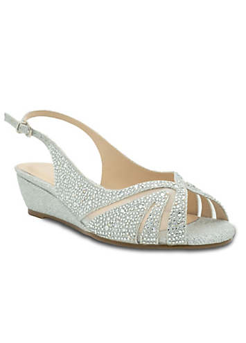 Silver Wide Fit Glitter Sling Back Wedge Sandals by Paradox London Look Again