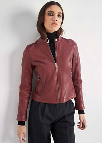 Slim Fit Leather Jacket by Hechter Paris | Look Again