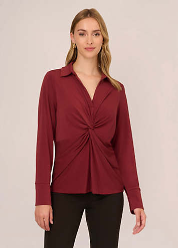 Solid Long Sleeve Twist Front Knit Top by Adrianna Papell Look Again