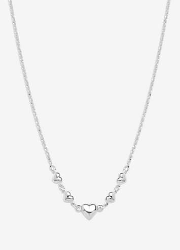 Sterling Silver 925 Polished Silver Puff Heart Necklace by