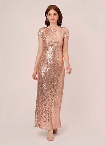 Studio Stretch Sequin Column Gown by Adrianna Papell Look Again