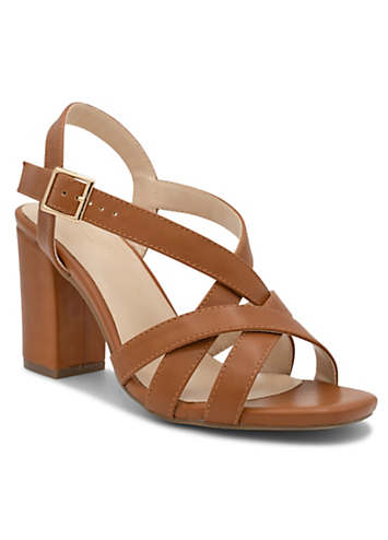Tan 'Hilde' Wide Fit High Block Heel Sandals by Paradox London