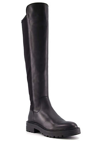 Tella Black Chunky Leather Knee-High Boots by Dune London Look Again