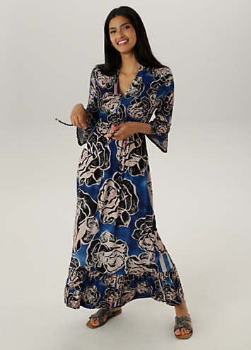 MAX STUDIO Three-quarter Sleeve Printed Maxi Dress
