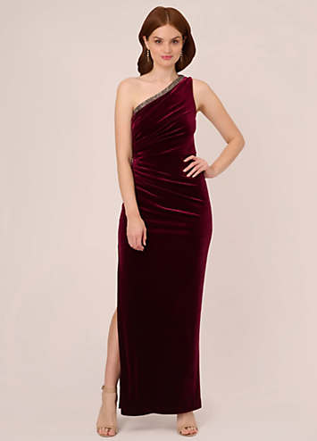 Velvet One Shoulder Gown by Adrianna Papell Look Again