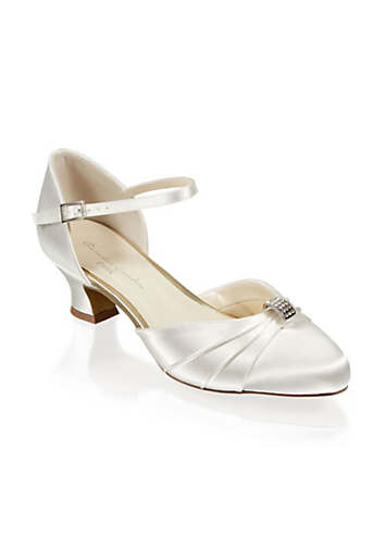 Avalyn Ivory Satin Mid Vintage Block Heel Wide Fit Court Shoes by