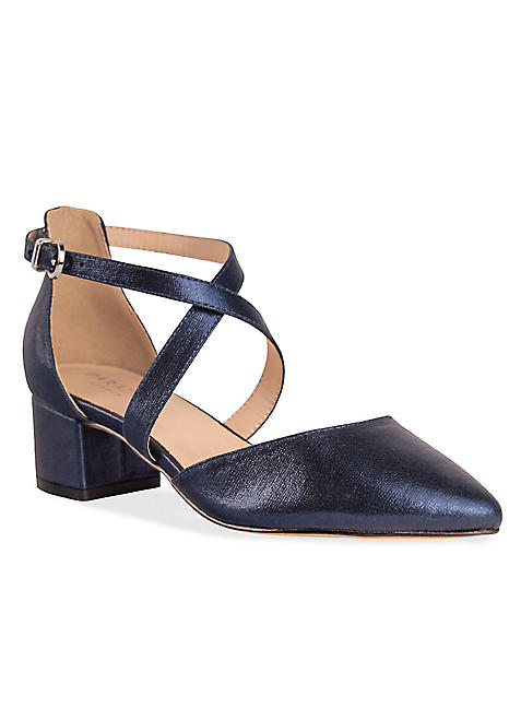 'Fran' Navy Shimmer Wide Fit Low Block Court Shoes by Paradox