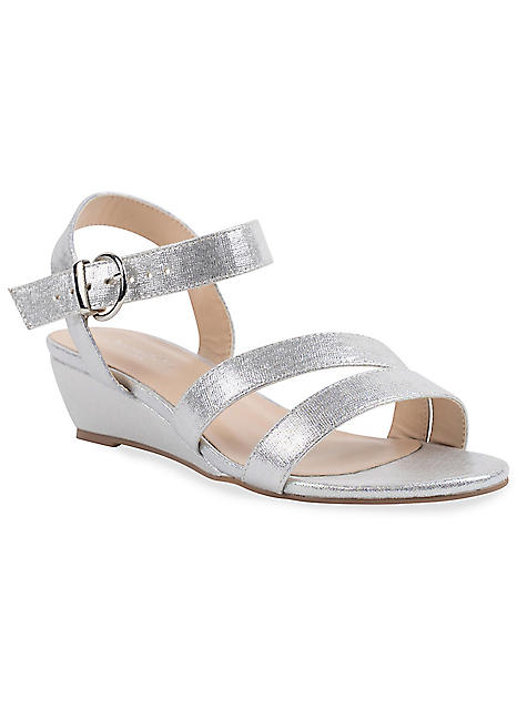Wedge Sandals Silver Sandals Wide Width FLORAL Joanne Women's Wide