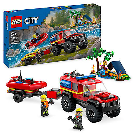 4x4 Fire Engine with Rescue Boat Toy by LEGO City Look Again