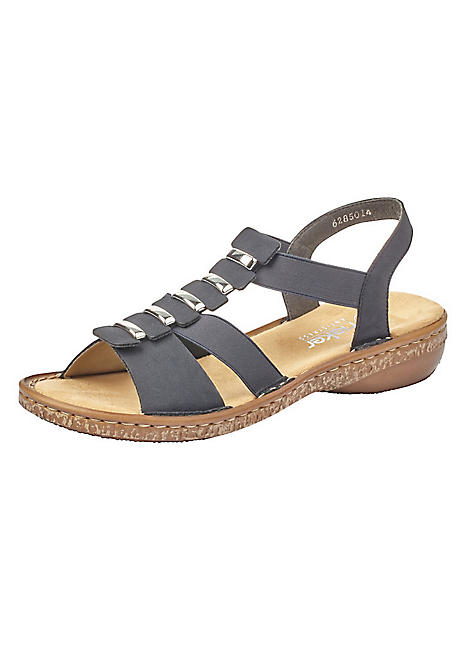 62850 Ladies Blue Elasticated Sandals by Rieker Look Again