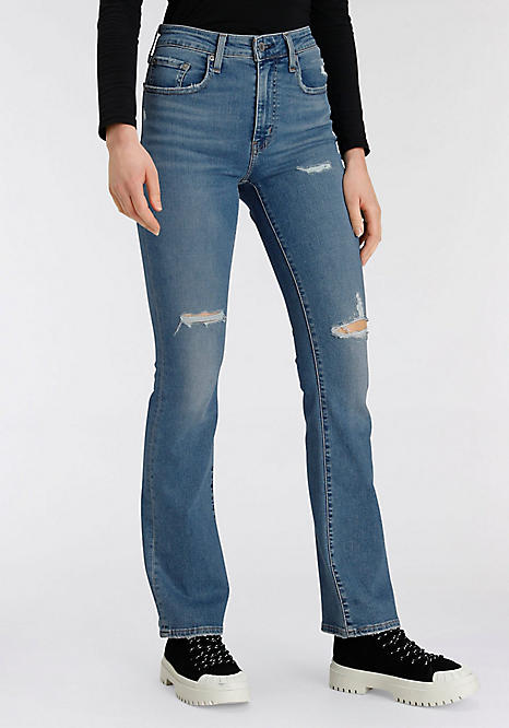 High Waisted Destroyed Bootcut Jeans Womens Levi's 725 High