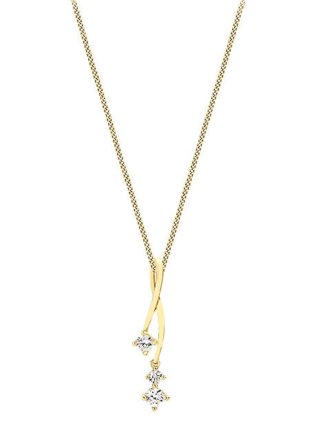 9ct Yellow Gold Cubic Zirconia 5.5mm x 26mm Crossover Slider Pendant &  16-18inch by Tuscany Gold