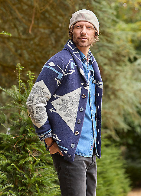 Aztec Patterned Shawl Neck Cardigan by Joe Browns | Look Again