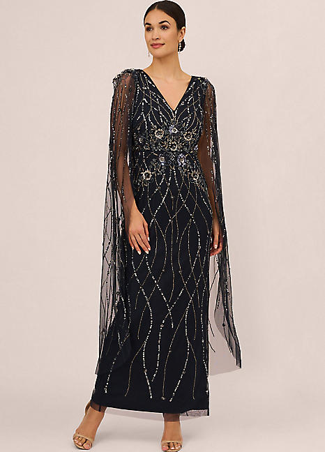 Adrianna papell beaded cape gown hotsell