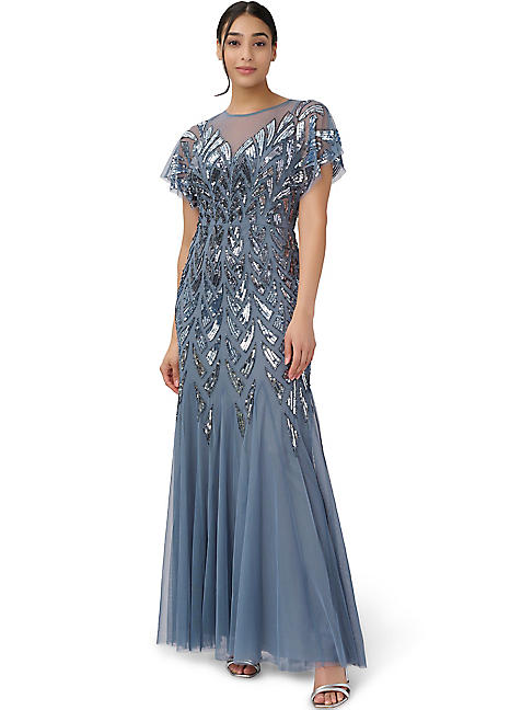 Beaded Illusion Long Gown by Adrianna Papell Look Again