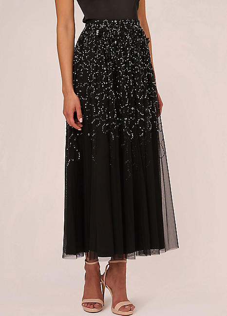 Beaded Mesh Skirt by Adrianna Papell Look Again