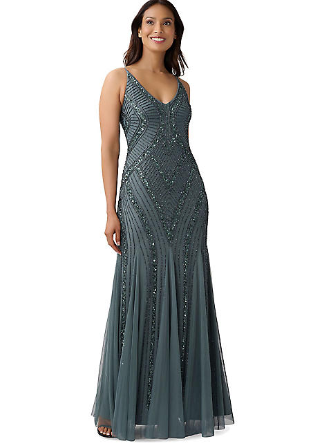 Beaded Tank Gown With Godets by Adrianna Papell