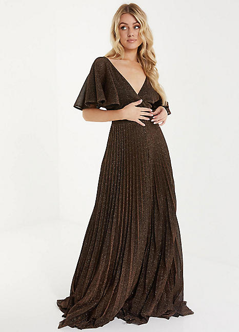 Pleated wrap maxi clearance dress