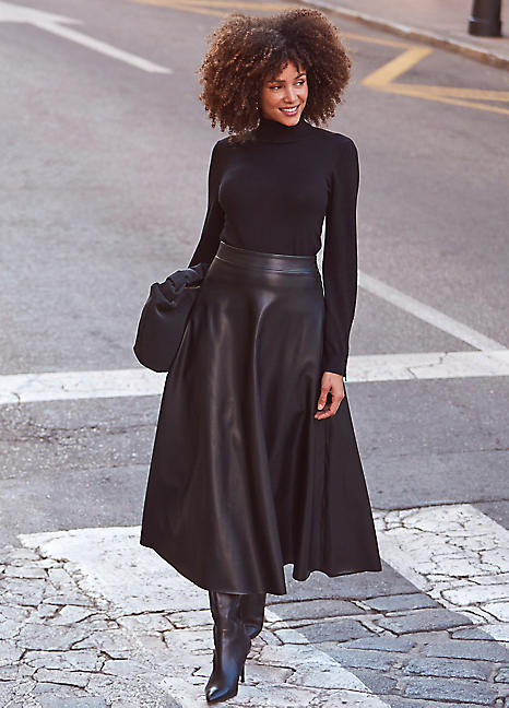 Knee Length Style Leather Skirt Top Knee Length Leather Skirt - Main Image