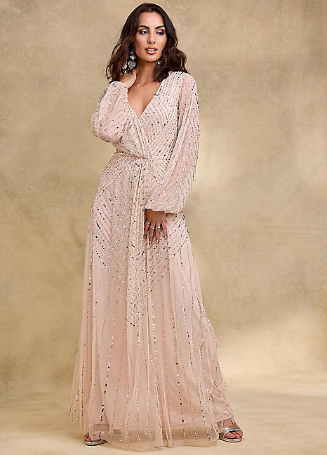 Blush Beaded Wrap Maxi Dress by Together