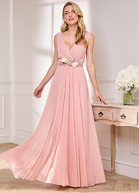 Blush Corsage Belt Mesh Maxi Dress by Kaleidoscope Look Again