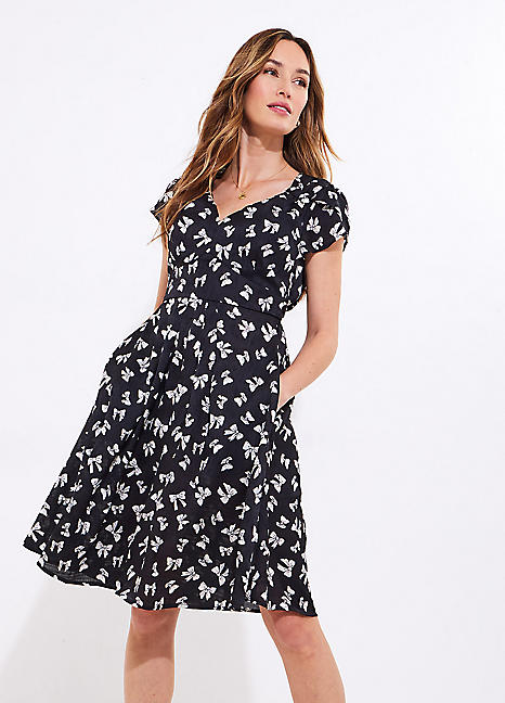 Bow Print Knee-Length Dress by Joe Browns Look Again