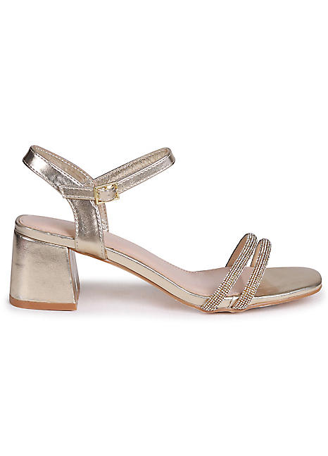 Gold diamante 2024 block heels