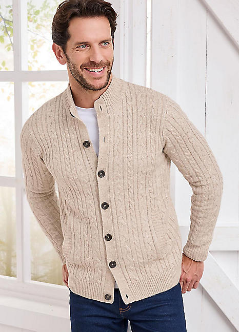 Cable Knit Button Through Cardigan by Cotton Traders