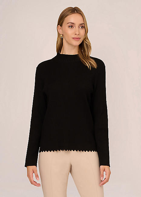 Cable Mock Neck Sweater with Scallop Hem by Adrianna Papell