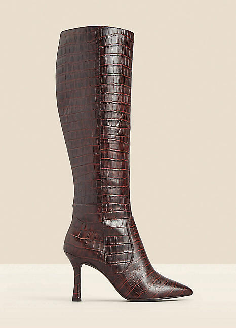 Brown croc hotsell knee high boots