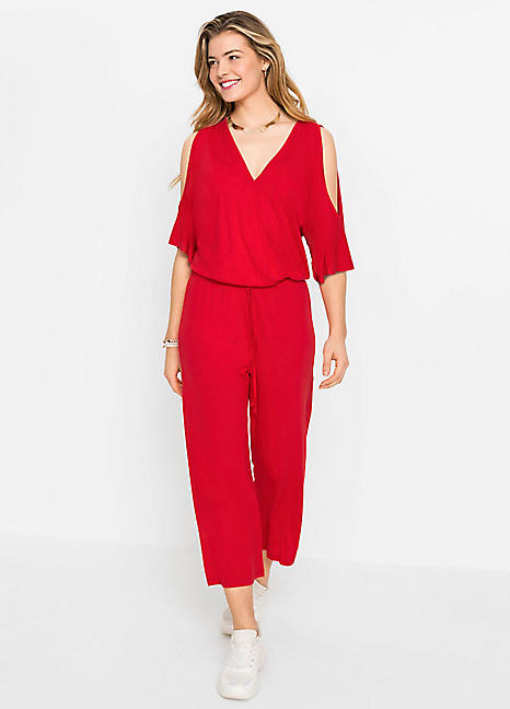 bonprix Short Sleeve V-Neck Jumpsuit