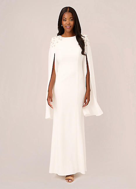 Crepe Beaded Cape Sleeve Gown by Adrianna Papell Look Again