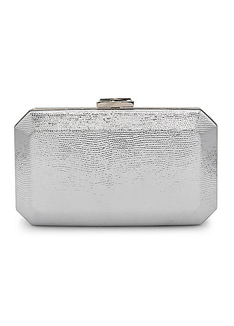 Dimitra Silver Metallic Box Clutch Bag by Paradox London