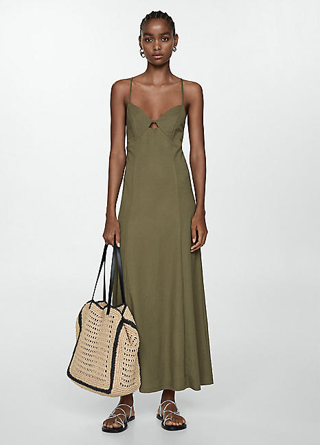 mango fashion dress Mango Lace Cut-out Long Silk Slip Dress main image 1