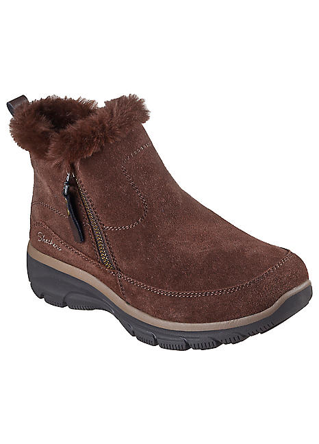 Easy Going Cool Zip Chocolate Suede Boots by Skechers